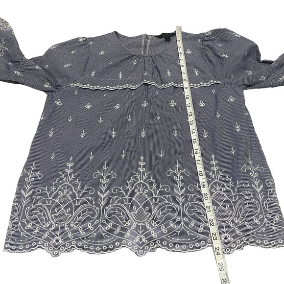 J. Crew Floral Embroidered Bell Sleeve Striped Blouse in Blue Poplin Cotton S - Picture 10 of 10